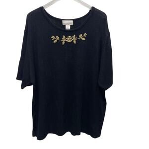Maggie Barnes Black Knit Sweater With Gold Metallic Embroidery Size 3X NEW